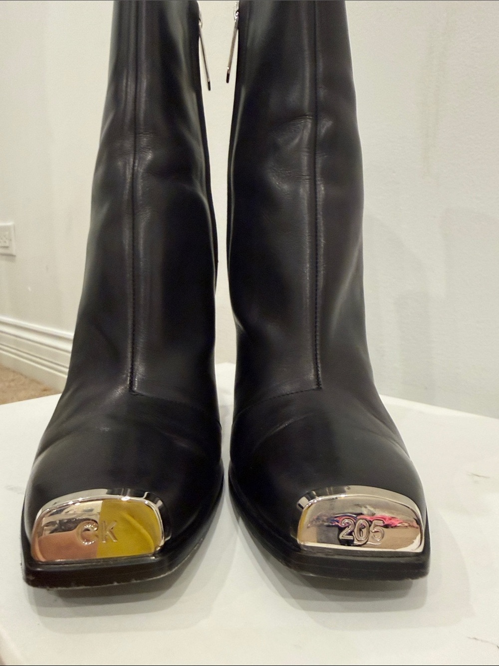 Calvin Klein 205W39NYC Metal Toe Leather Ankle Boots Black Size 37 Rare Runway